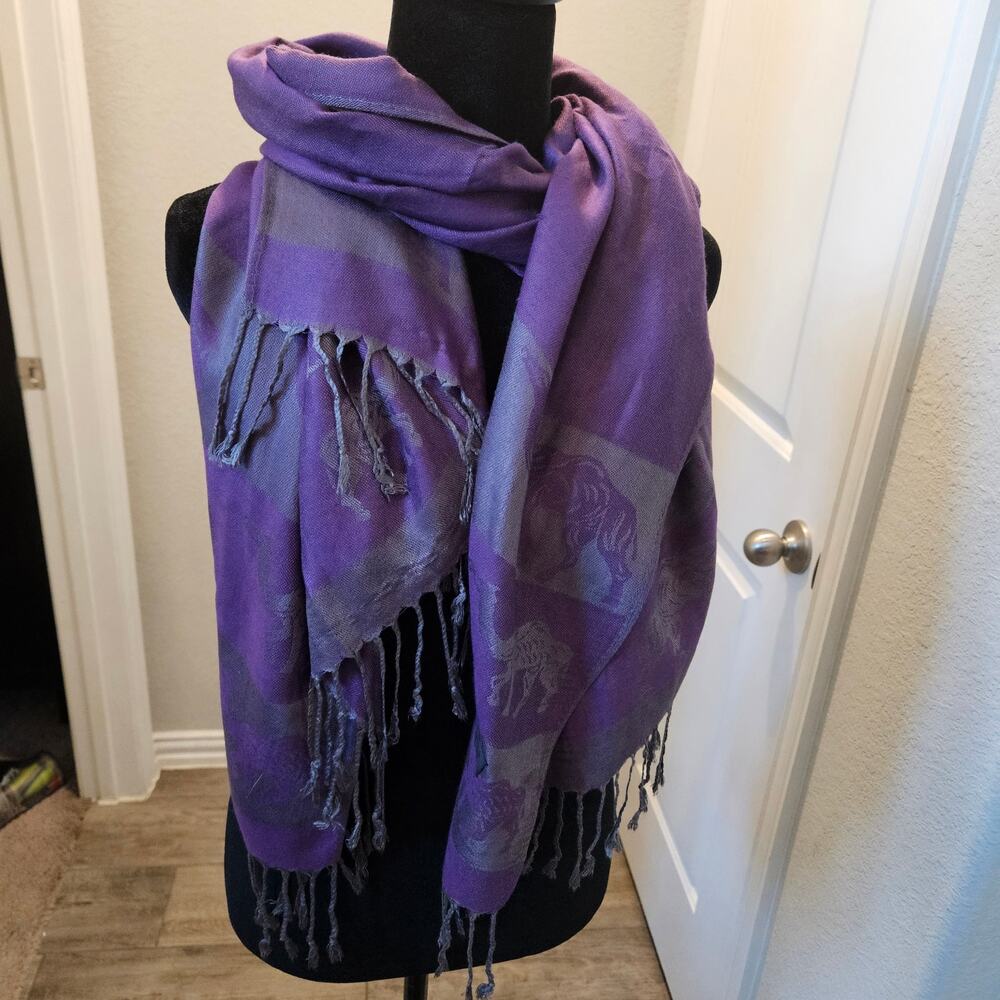 Golden Sky 100% Cashmere Scarf Purple Grey Camel Print Shawl Wrap Winter Fall - Picture 10 of 10